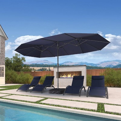 PURPLE LEAF 15ft Patio Market Umbrella and Base Double-Sided Rectangle Outdoor Table Sun Umbrellas with Crank