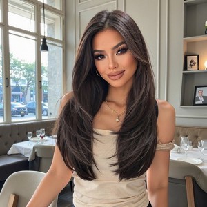 Jessie's Wig 22 Inch Middle Length Straight Layer Cut Wig Synthetic Hair 13x6 Lace Wigs Brown 1 Pc/Pack - 1 of 4