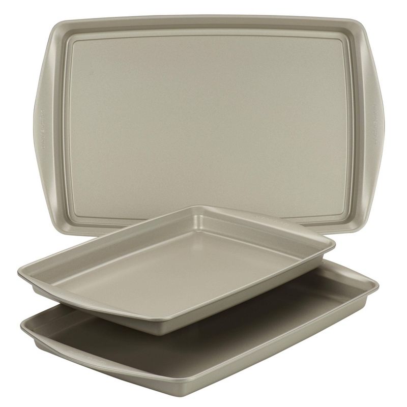 Rachael Ray 3pc Nonstick Bakeware Cookie Pan Set Silver, 1 of 7