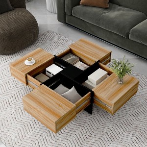 Unique Design Coffee Table with 4 Hidden Storage Compartments, Square Cocktail Table with Extendable Sliding Tabletop - 1 of 4