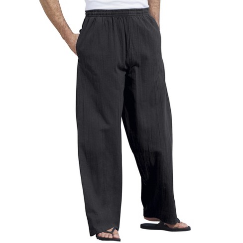 KS Island by KingSize Men's Big & Tall Elastic Waist Gauze Cotton Pants -  Tall - XL, Black