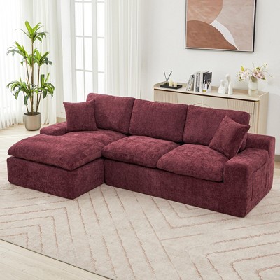 107.9"W Modular Cloud Sectional Sofa with Double-Layer Cushions, Side Pockets & Pillows, Upholstered Chenille Couch for Living Room-ModernLuxe