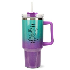 Elanze Designs 40 Ounce Ombre Travel Tumbler With Straw and Lid Stainless Steel Double Wall Insulated Born To Dilly Dally Teal and Purple Glitter - 1 of 4