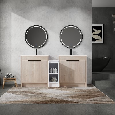 GDFStudio Wilbur 72" Freestanding Bathroom Vanity with Dual Ceramic Sinks and Storage Cabinets