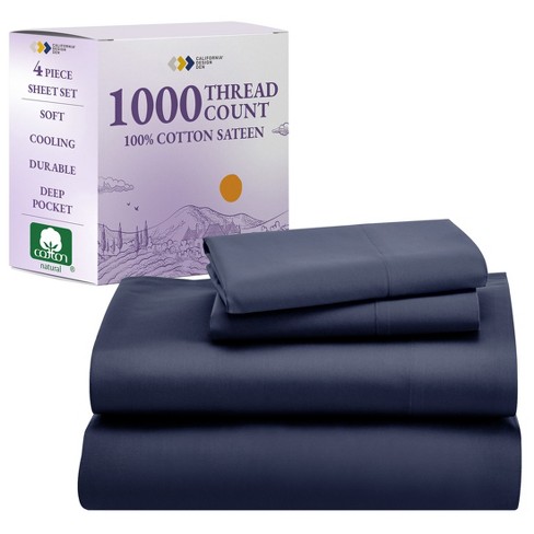 Luxury 1000 Thread Count Bed Sheets Set - 100% Cotton Sateen - Soft ...