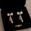Anna-Kaci Elegant Bow Drop Earrings with Sparkling Tapered Accents and Delicate Dangling Strands for a Refined Feminine Statement Look - Gold - 2 of 4