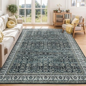 Living Room Rug Washable, Soft Vintage Floral Large Area Rugs for Bedroom Classic Retro Indoor Floor Carpet, Low Pile Non-Slip Farmhouse Rugs - 1 of 4