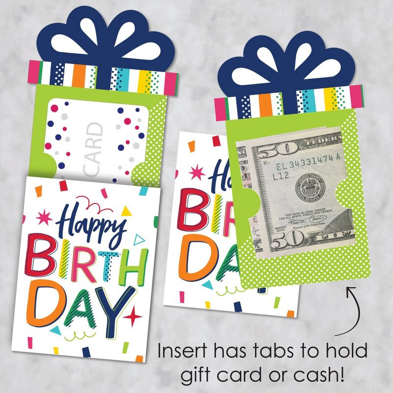 Big Dot of Happiness Cheerful Happy Birthday - Colorful Birthday Party Money and Gift Card Sleeves - Nifty Gifty Card Holders - Set of 8, 3 of 9