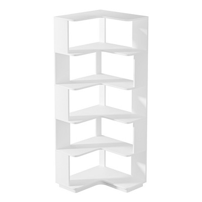 Lirago White Wooden Particle Board 6-Tier Corner Bookshelf 23.6x23.6x64.9 Inch with Anti-Drop Panel