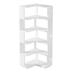 Lirago White Wooden Particle Board 6-Tier Corner Bookshelf 23.6x23.6x64.9 Inch with Anti-Drop Panel - 1 of 4