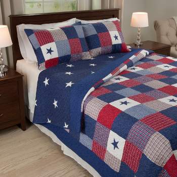 Hastings Home 3-Piece Caroline Quilt Set - Microfiber and Plaid Patchwork Bedding with 2 Pillow Shams