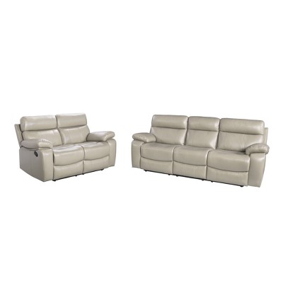 Cortez Leather Reclining Sofa and Loveseat Set Beige - Abbyson Living