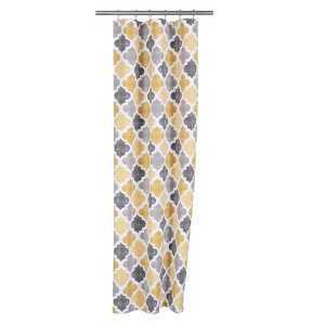 170GSM Fabric Polyester Cotton Print Bath Curtain, Linen Blend, Cross Pattern, Tassel Edge, Water-Resistant, Durable Shower Curtain - 1 of 4