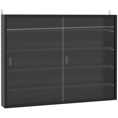 GlasFlength Decorative Storage Cabinets 5 Tier Display Cabinet Glass Display Cabinet Wall Mounted Cabinet for Living Room, Black, 31.5"*3.75"*23.5"