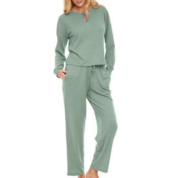 Adr Women's Ribbed Knit Cardigan Thermal Sleepwear Set Hip Length Jacket,  Cami Top And Pajama Pants Beige X Large : Target