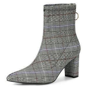 Allegra K Women's Pointed Toe Back Zipper Chunky Heels Ankle Boots - 1 of 4