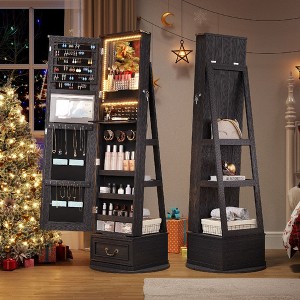 Fredees 360° Swivel Jewelry Organizer with Full-Length Mirror & Lights, Standing Armoire with Drawers, Large Jewelry & Makeup Storage - 1 of 4
