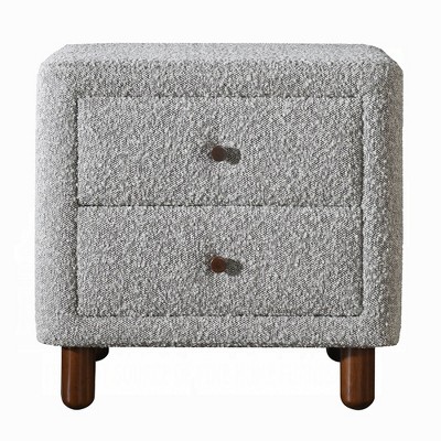 Vynxaria Classic 2-Drawer Nightstand - Plush Boucle Upholstery, Wooden Legs, Curved Frame, Bedroom Furniture