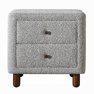 Vynxaria Classic 2-Drawer Nightstand - Plush Boucle Upholstery, Wooden Legs, Curved Frame, Bedroom Furniture - 1 of 4