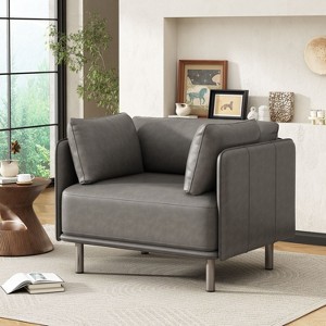 CAVINAS Vintage Style Lounge Chair,Accent Chair with Solid Wood Frame and Steel Legs,Comfy Sitting Chair for Living Room,Bedroom,Office - 1 of 4