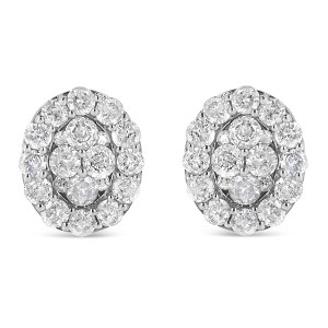 Haus of Brilliance Silver 1 1/2 Cttw Round-Cut Diamond Oval Shaped Stud Earrings - 1 of 4