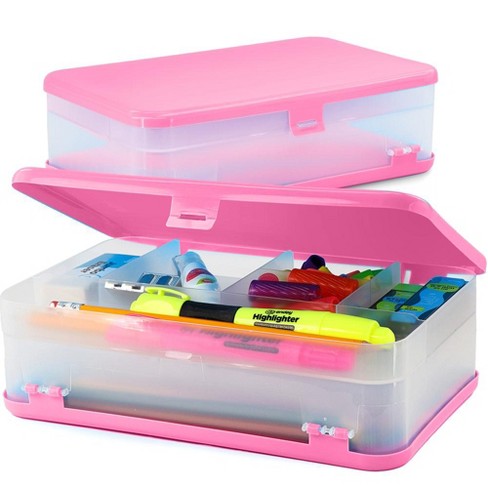 8 Bright Color Double Decker Organizer Pencil Box