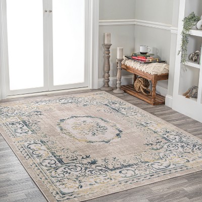 Ivory/Navy 4' x 6' Reversible Synthetic Medallion Rug