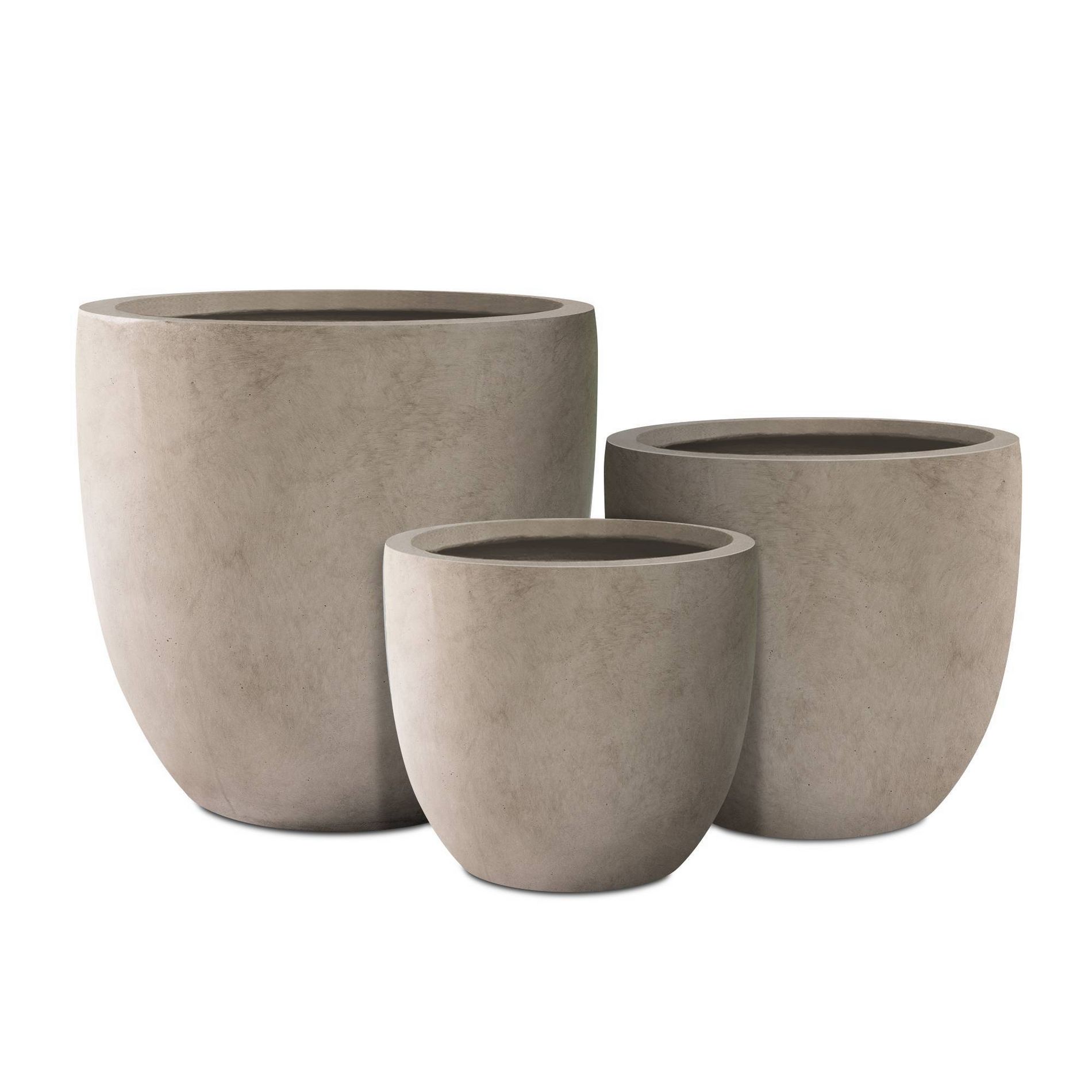 Rosemead Home & Garden 3pc Concrete Outdoor Planter Pots Beige