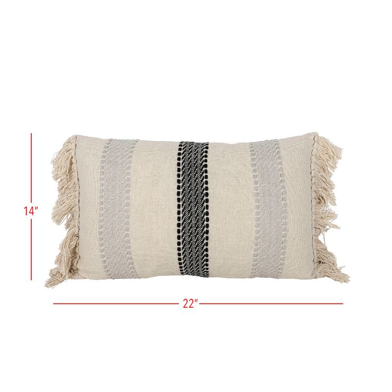 14X22 Inch Hand Woven Stripe Pillow Gray Cotton With Polyester Fill by Foreside Home & Garden, 5 of 6