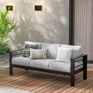 Heynemo Patio Furniture Aluminum Sofa, All-Weather Outdoor 3 Seats Couch - 1 of 4