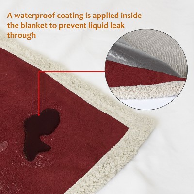 Extra Large Wine and Taupe Waterproof Sherpa Pet Blanket
