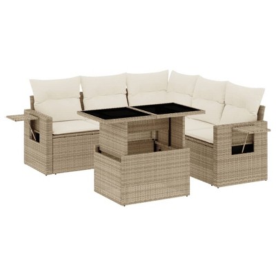 vidaXL 6 Piece Patio Sofa Set with Cushions Beige and Cream Poly Rattan