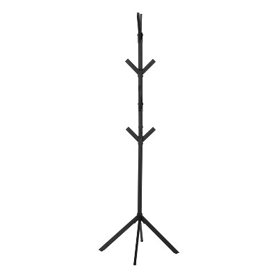 Black Metal 70-Inch Contemporary Coat Rack with 8 Hooks