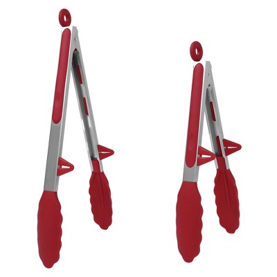 Unique Bargains Silicone Handle Stainless Steel Bbq Non-stick Locking Tongs  Burgundy 9&12 2 Pcs : Target