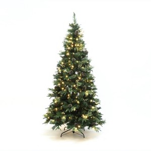 LuxenHome 6.5Ft Pre-Lit Artificial Pine Christmas Tree, Green Branches with Lights & Metal Stand - 1 of 4