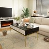 Vynxaria Modern Coffee Table - Black & White, 2 Drawers (Metal Glides), X-Shaped Metal Legs, MDF High-Gloss, 50LBS Top Capacity - 2 of 4