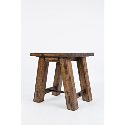 Rustic Brown Acacia Wood and Metal Square End Table