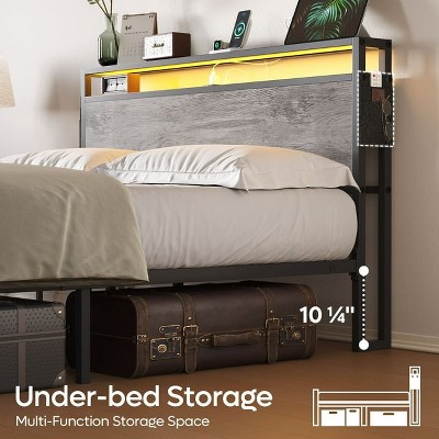 Bestier Queen Size Metal Frame Bed with LED Headboard and Storage