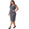 Agnes Orinda Women's Plus Size Vintage Tweed Square Neck Cap Sleeve Sheath Work Midi Pencil Dresses - 3 of 4