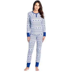 Ashford & Brooks Women's Printed Thermal Waffle Knit PJ Set - 1 of 4