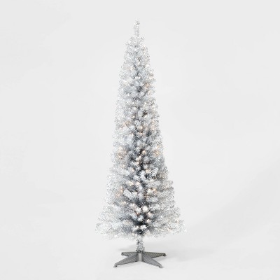 6ft Pre-lit Silver Tinsel Alberta Spruce Artificial Christmas Tree Clear Lights - Wondershop™