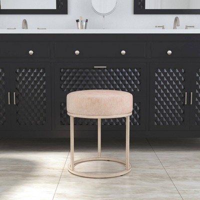 18" Bone White Upholstered Metal Vanity Stool with Round Seat