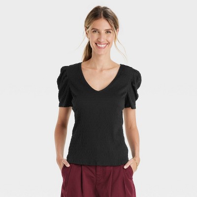 Women's Puff Short Sleeve V-Neck Top - A New Day™