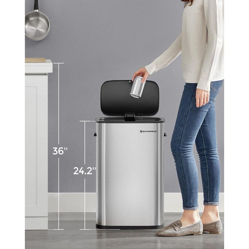 SONGMICS Motion Sensor Trash Can, 13 Gallon Automatic Garbage Can, Touchless Kitchen Trash Bin, 15 Trash Bags Included Silver, 4 of 5