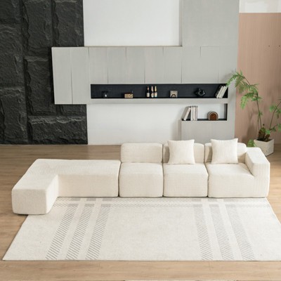 FURNIinspire Sectional Sofa Full-compressed Sofa Couch Free-combined Sofa for Living Room, Beige, 116.5*54*24