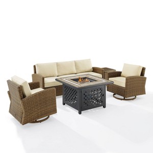 Crosley 5pc Bradenton Swivel Steel Outdoor Patio Fire Pit Furniture Set with Sunbrella - 1 of 4