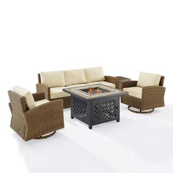 Crosley 5pc Bradenton Swivel Steel Outdoor Patio Fire Pit Furniture Set with Sunbrella