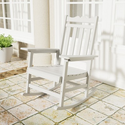 Sonkuki Patio Outdoor Adirondack Rocking Chair with Big Armrests, Weather Resistant, Easy Installation, Lawn and Backyard
