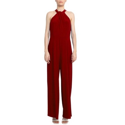 EG PRO Women Jersey Jumpsuit Crossed Neck Sleeveless Keyhole Back Solid