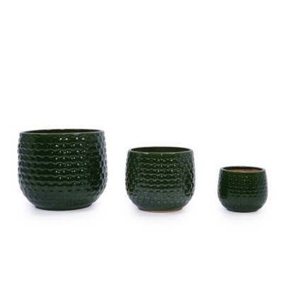 Syemin Planters 3 Pieces Ceramic Flowerpot with Drainage Hole for Plants, Modern Planter for Patio, Garden or Windowsills, Green, 9.45"*9.45"*8.07"
